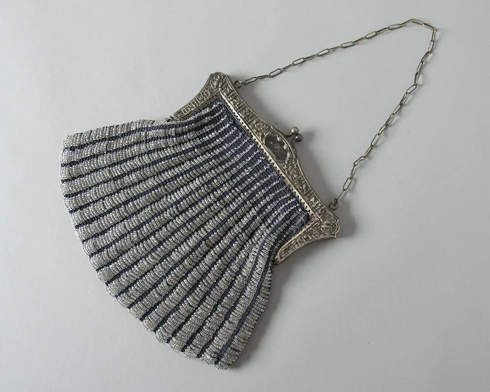 1920s Glass Micro Beaded Metal Frame Handbag