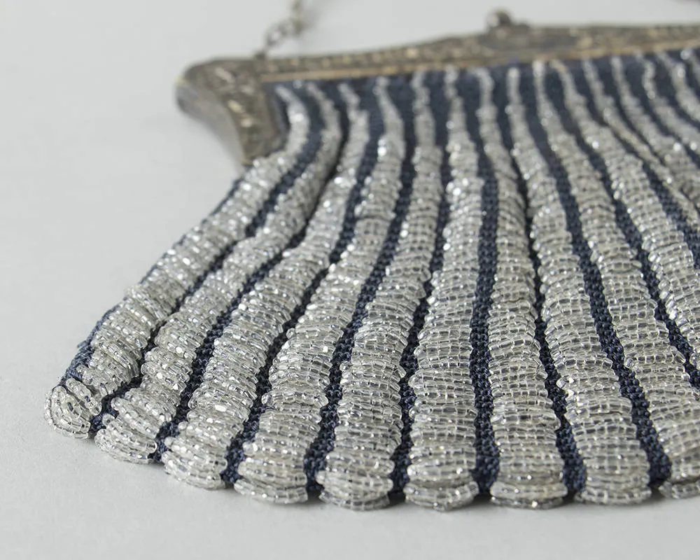 1920s Glass Micro Beaded Metal Frame Handbag