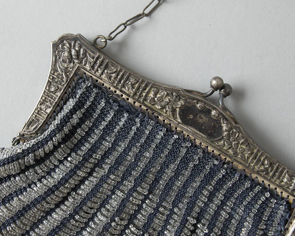 1920s Glass Micro Beaded Metal Frame Handbag