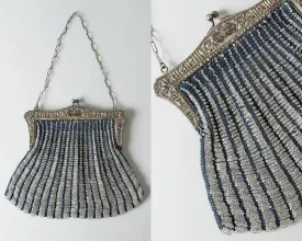 1920s Glass Micro Beaded Metal Frame Handbag