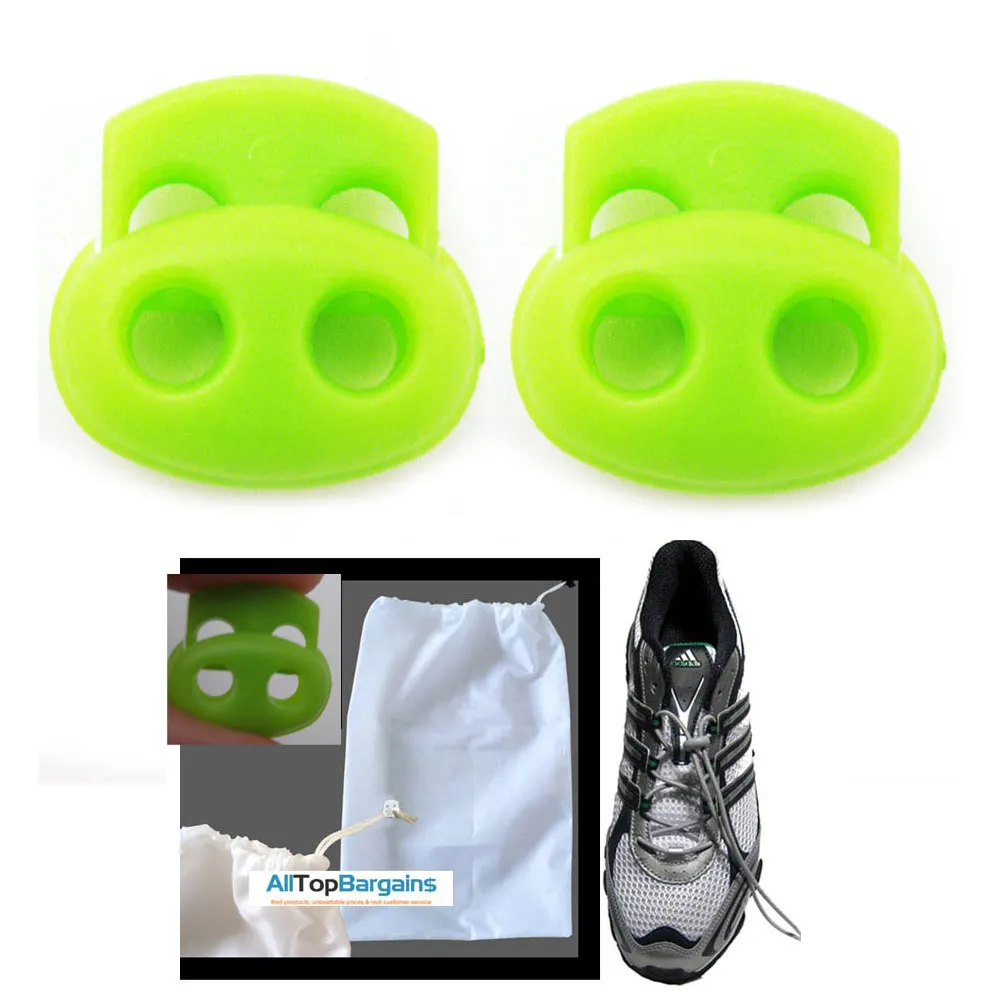 2 Shoe Lace Buckle Stopper Shoelace Rope Clamp Cord Lock Run Sports Clips Green