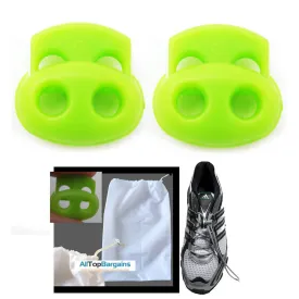 2 Shoe Lace Buckle Stopper Shoelace Rope Clamp Cord Lock Run Sports Clips Green