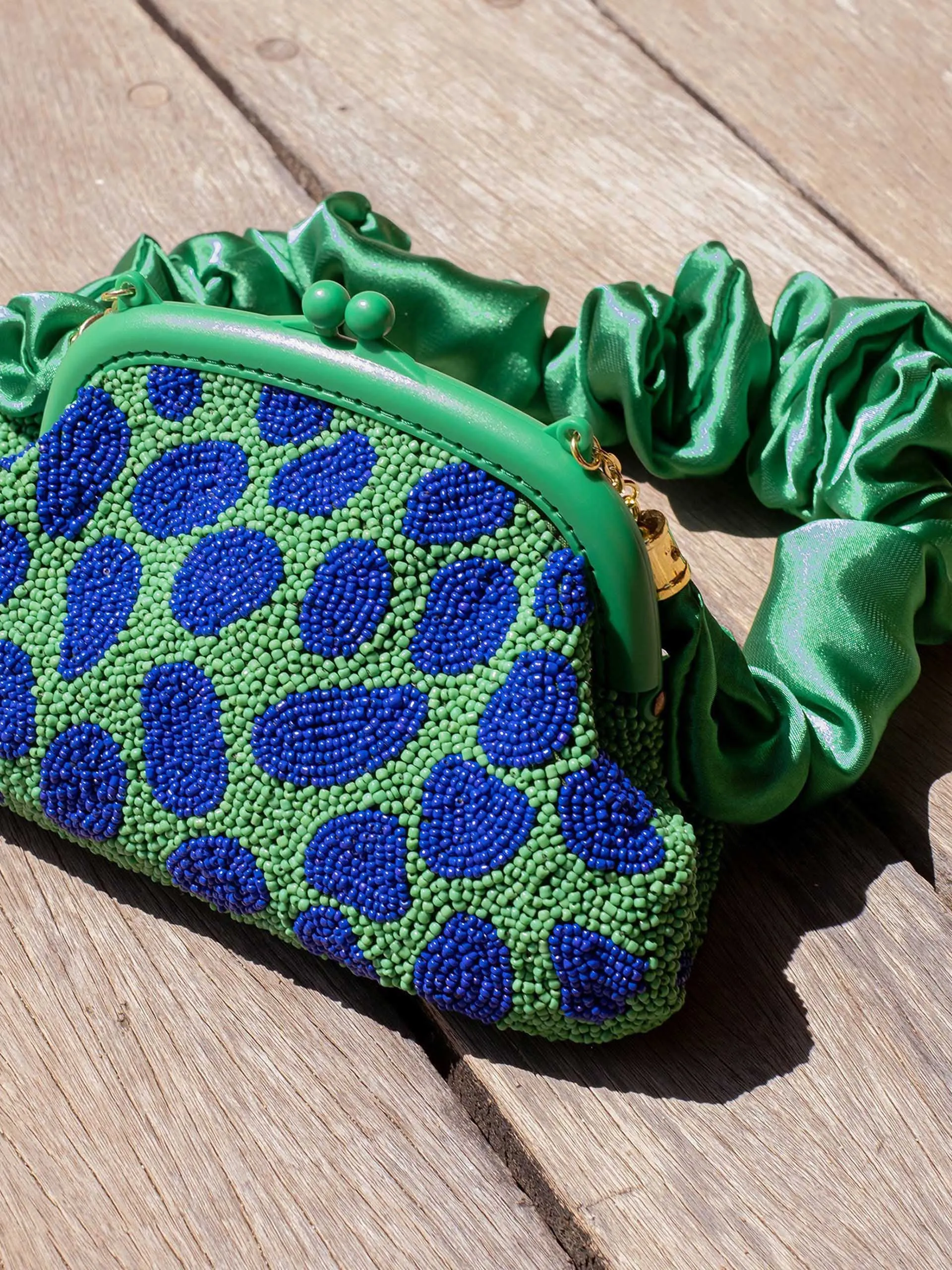 Arnoldi jade hand-beaded clutch bag in lush green & blue