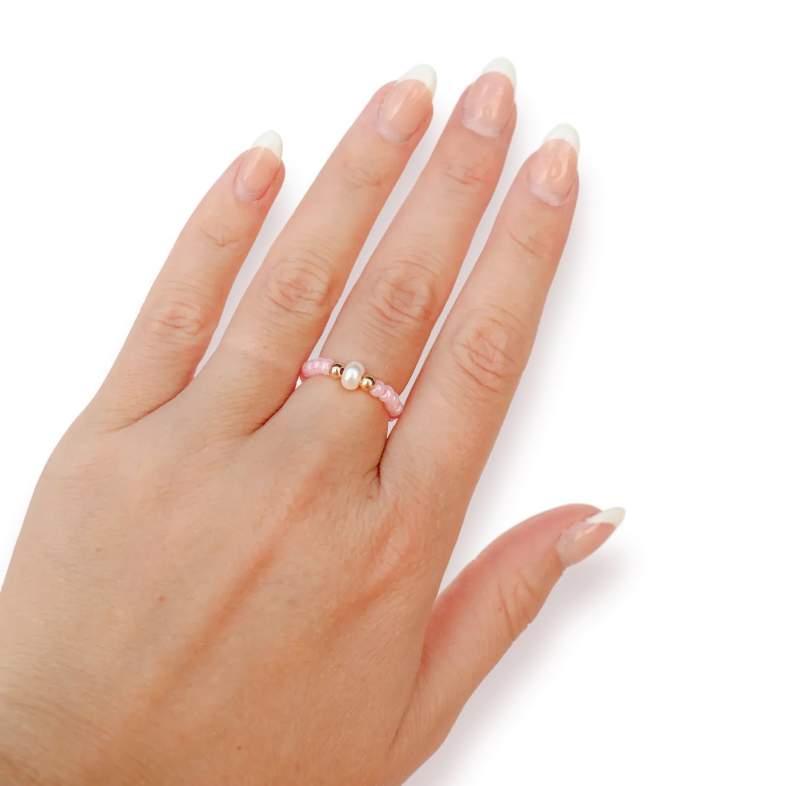 Beaded Blondes ‘Pastel Pink Pearl Ring’