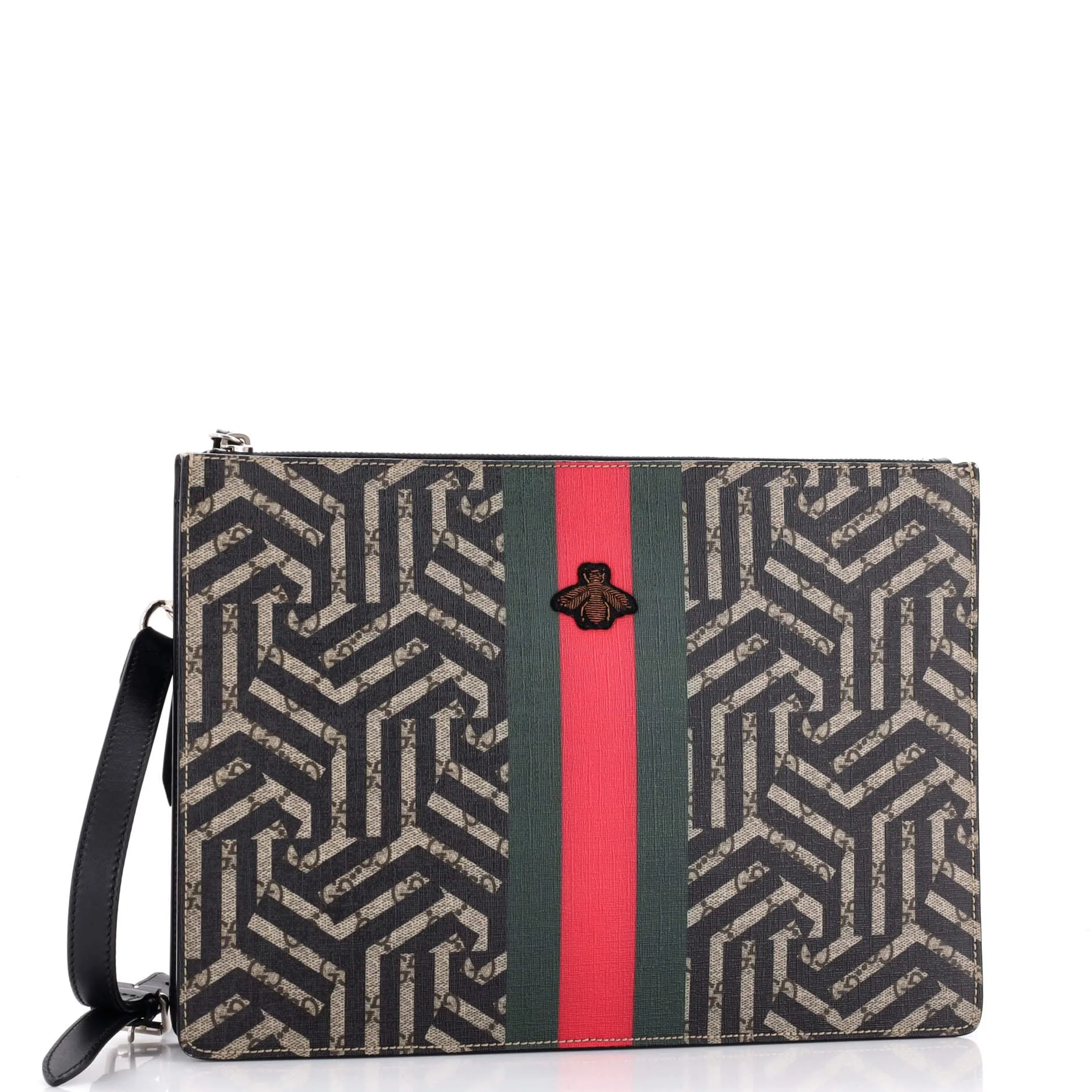 Bee Web Zip Messenger Bag Caleido GG Coated Canvas Large