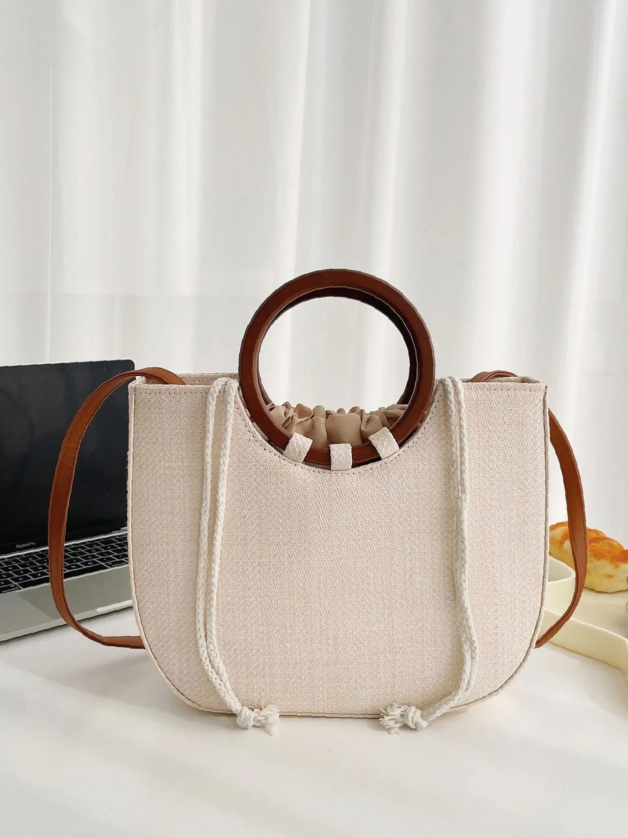 binfenxie - Minimalist Drawstring Top Handle Bag  - Women Tote Bags
