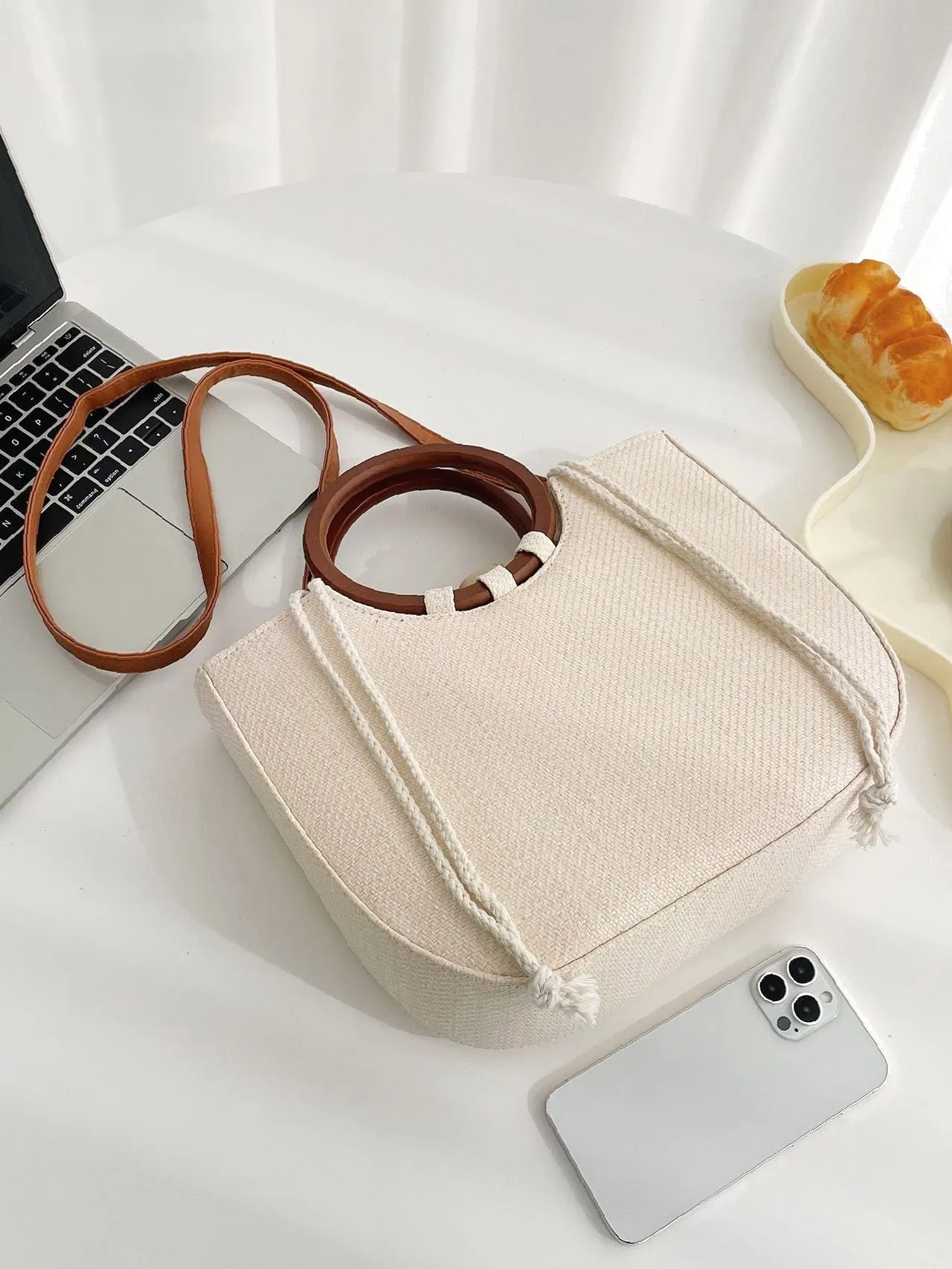 binfenxie - Minimalist Drawstring Top Handle Bag  - Women Tote Bags