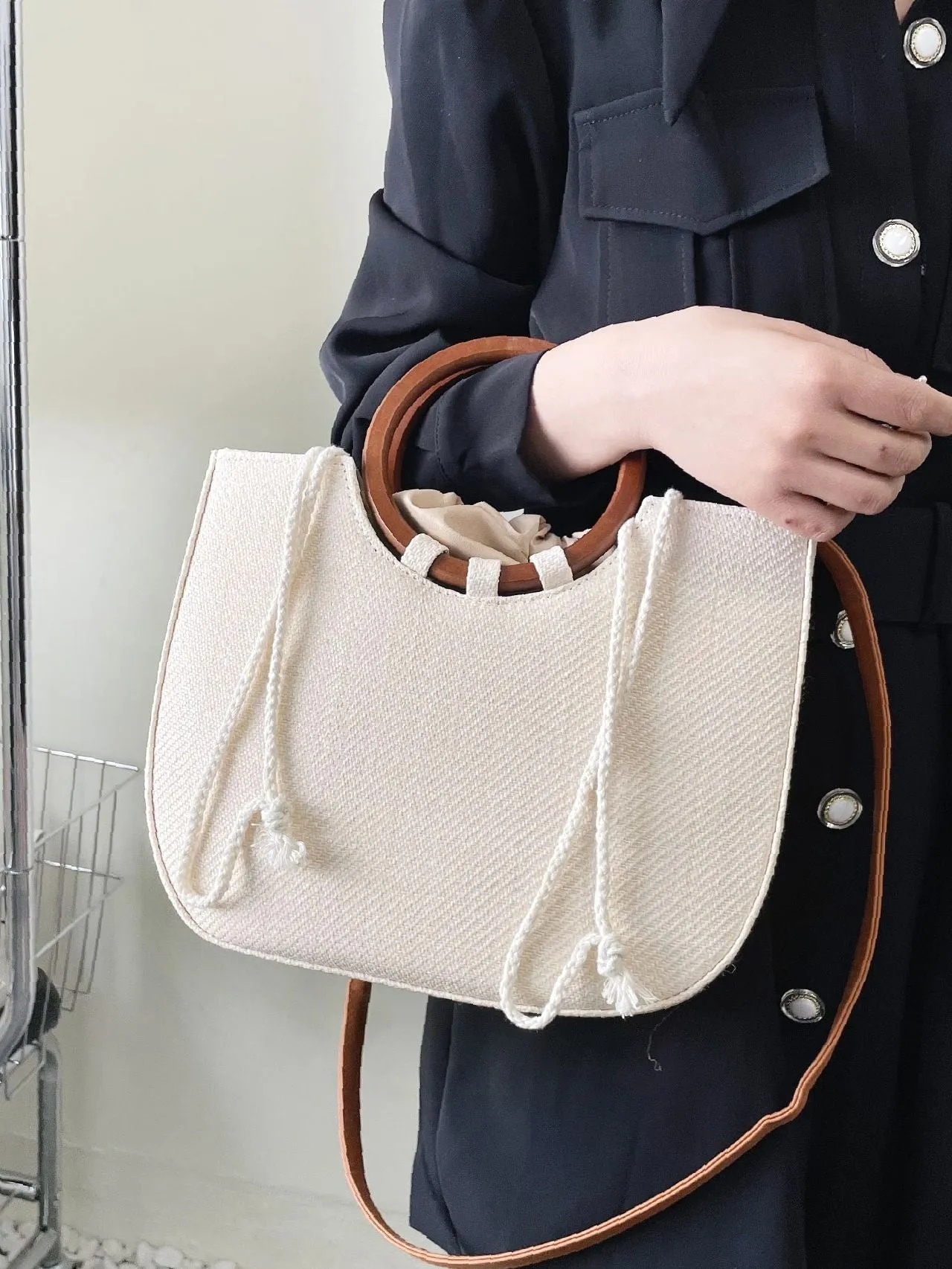 binfenxie - Minimalist Drawstring Top Handle Bag  - Women Tote Bags