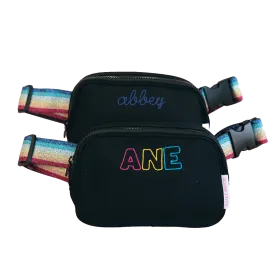 Black and Rainbow Metallic Strap Fanny Pack