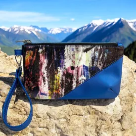 Blue and Abstract Print Handcrafted Wristlet