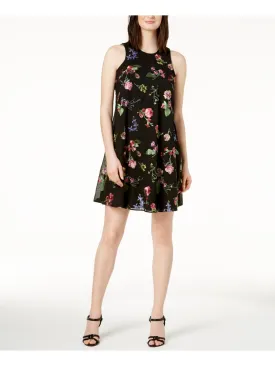CALVIN KLEIN Womens Floral Embroidered Sleeveless Jewel Neck Above The Knee Shift Dress