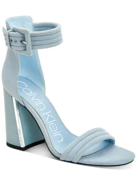 CALVIN KLEIN Womens Light Blue Padded Ankle Strap Rochanda Square Toe Block Heel Buckle Leather Sandals Shoes M
