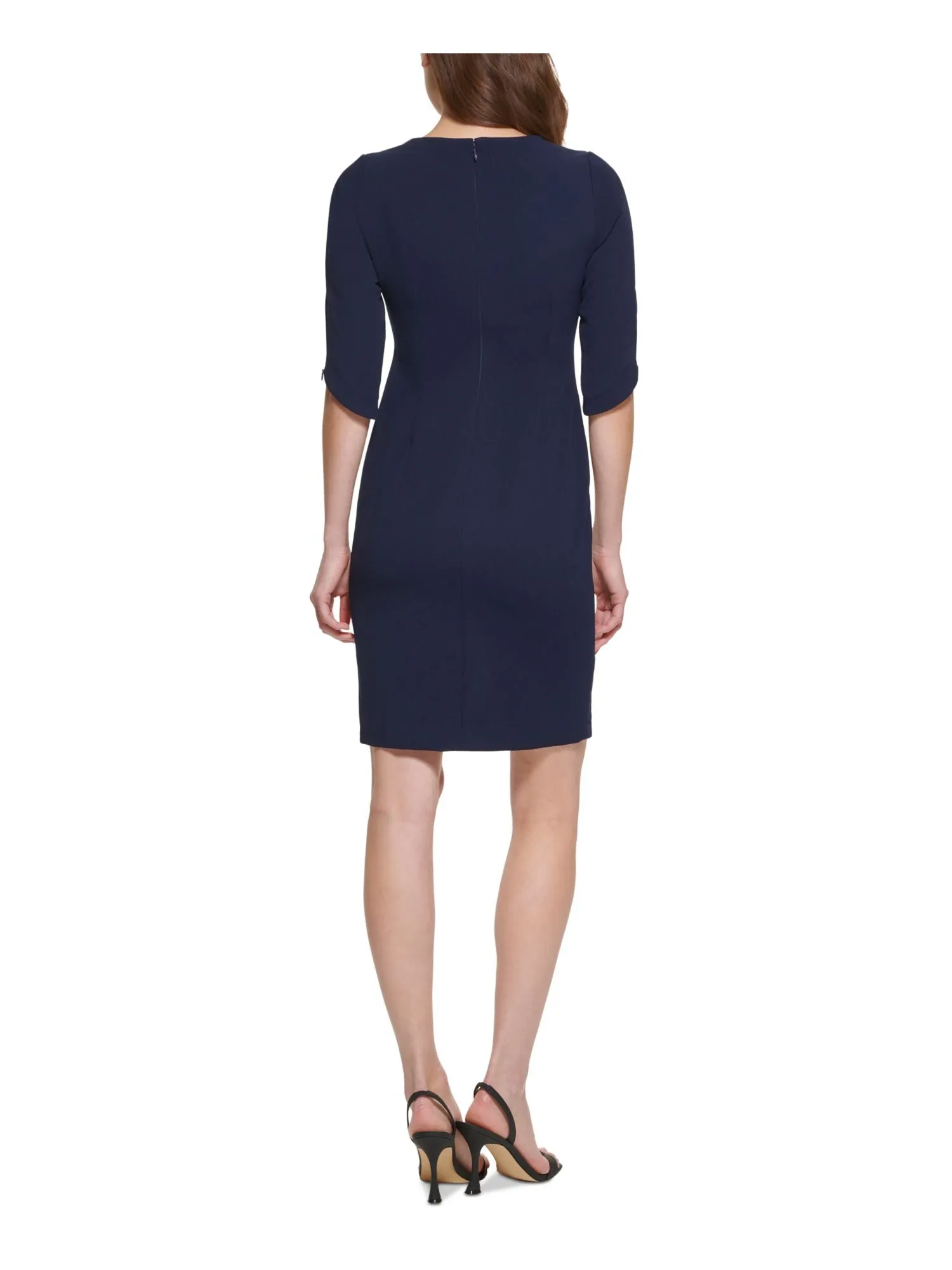 CALVIN KLEIN Womens Slitted Elbow Sleeve Split Above The Knee Cocktail Sheath Dress