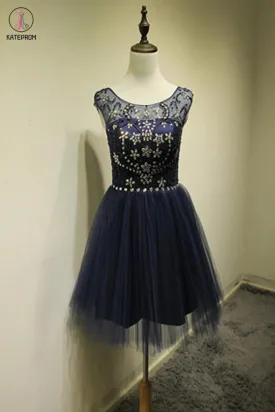 Cap Sleeves Beaded Backless O-neck Homecoming Dresses KPH0020