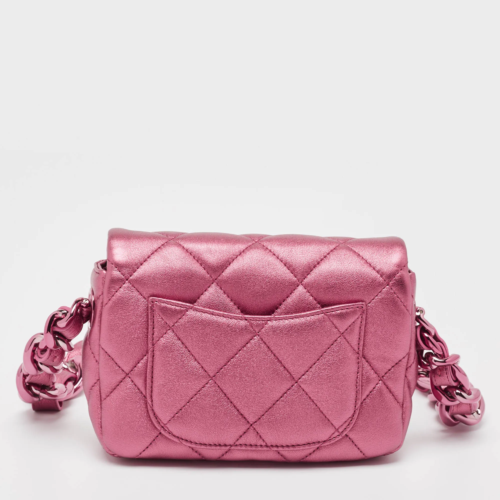 CHANEL Metallic Pink Quilted Leather Mini Flap Bag
