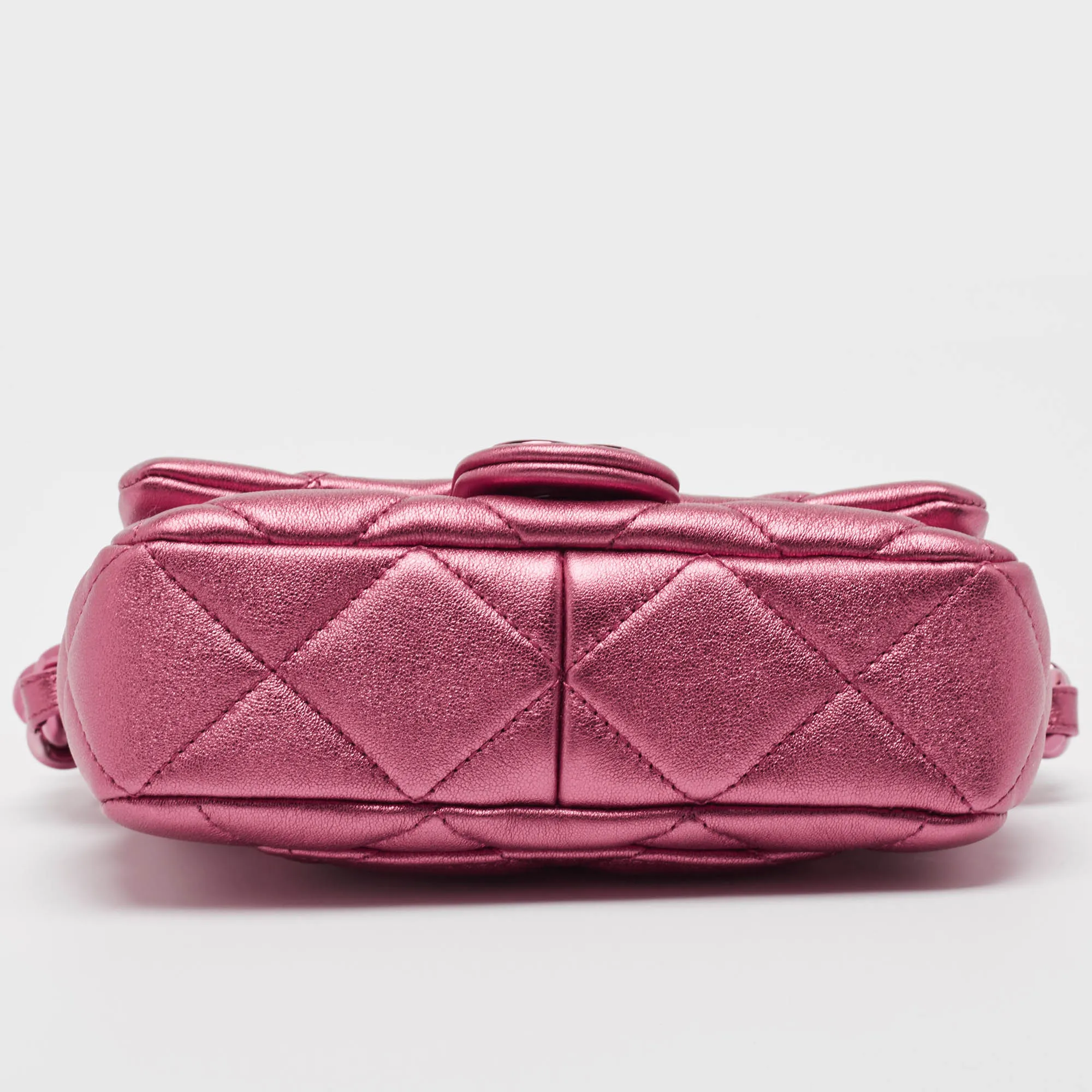 CHANEL Metallic Pink Quilted Leather Mini Flap Bag