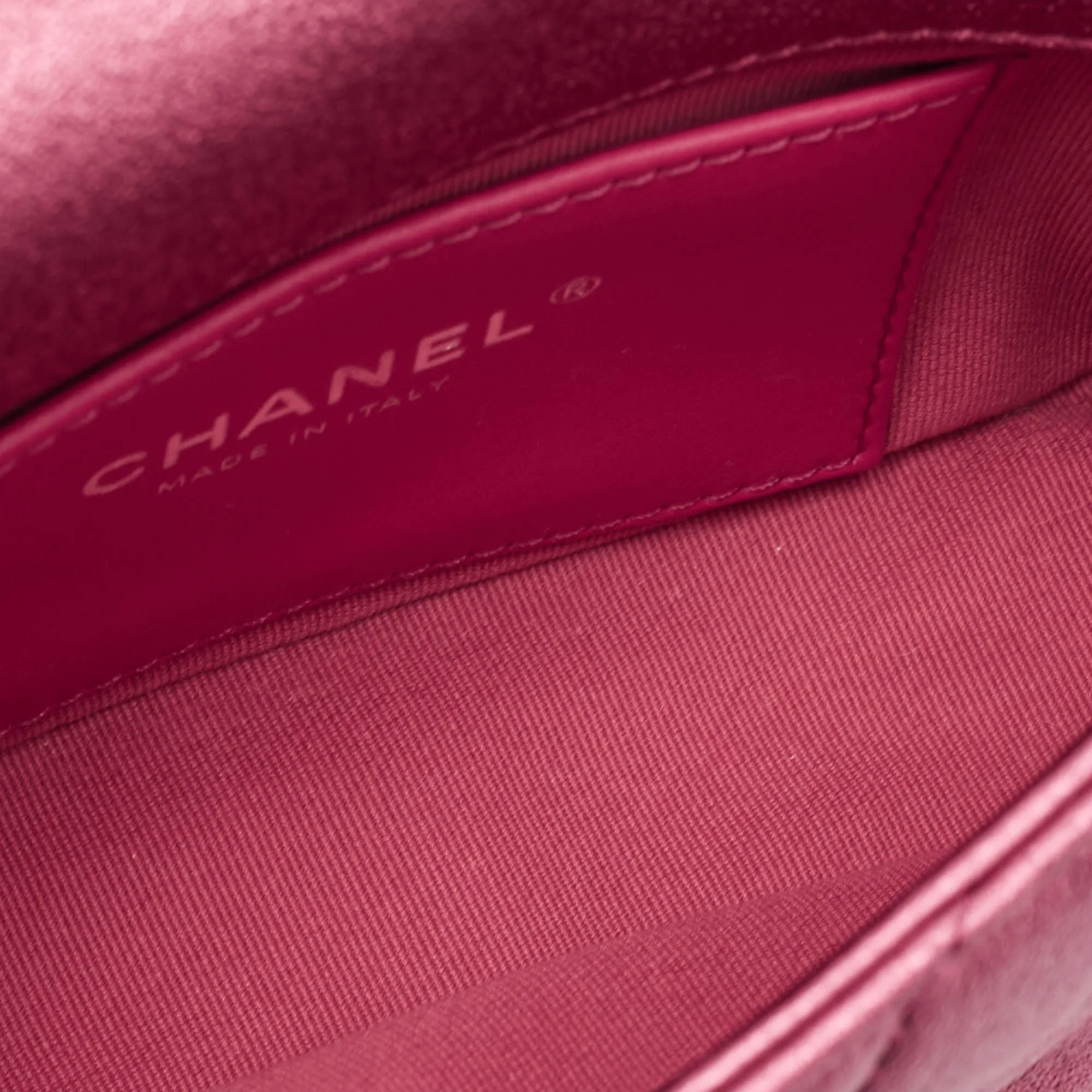 CHANEL Metallic Pink Quilted Leather Mini Flap Bag