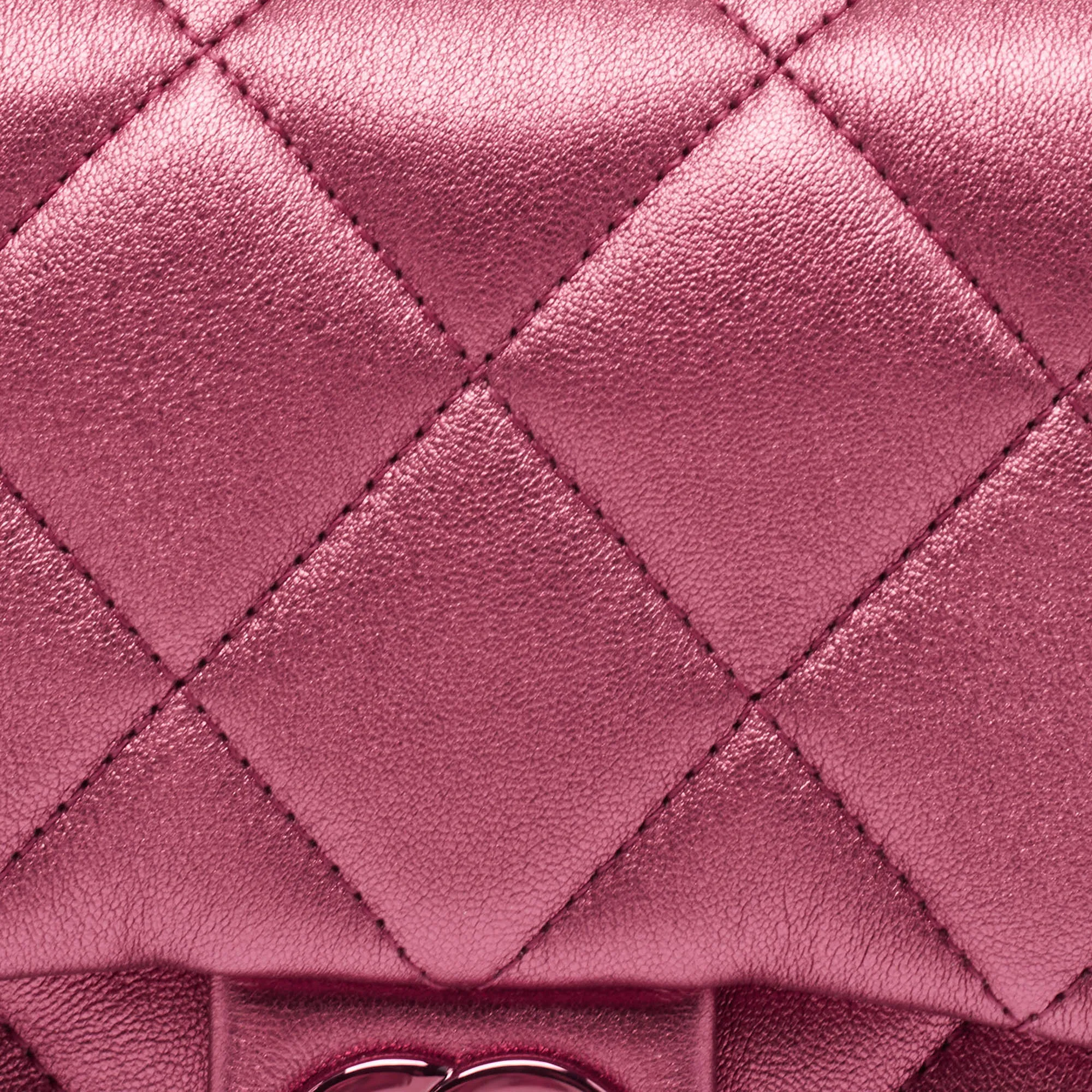 CHANEL Metallic Pink Quilted Leather Mini Flap Bag