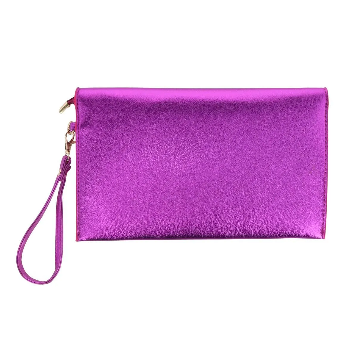 CTM® Women's Glossy Metallic Envelope Wristlet Clutch Handbag