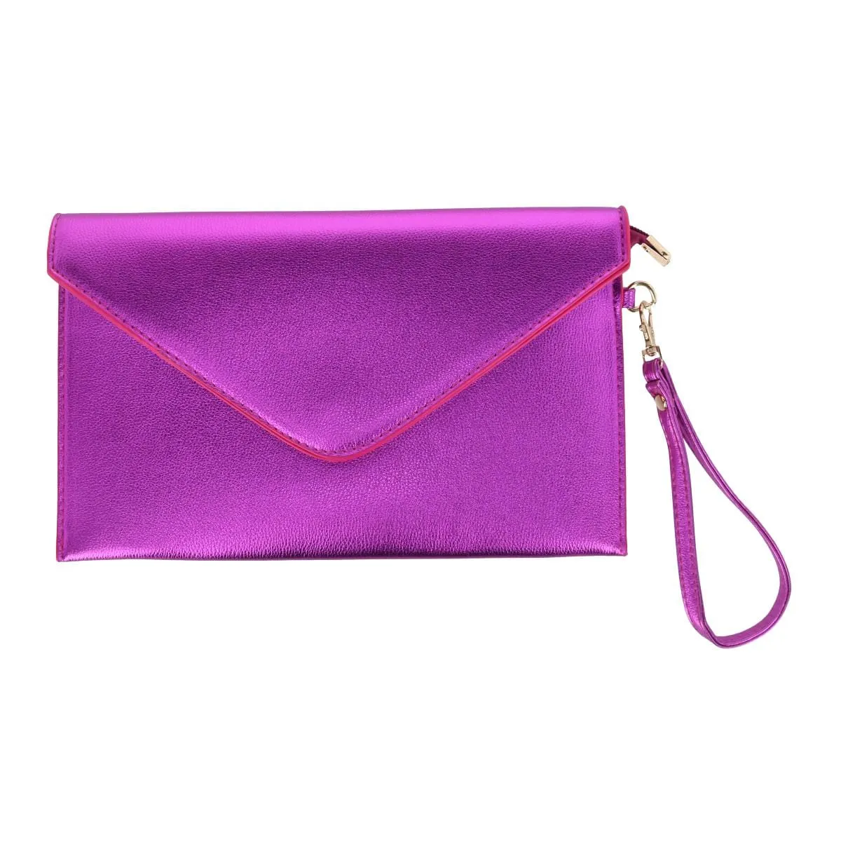CTM® Women's Glossy Metallic Envelope Wristlet Clutch Handbag