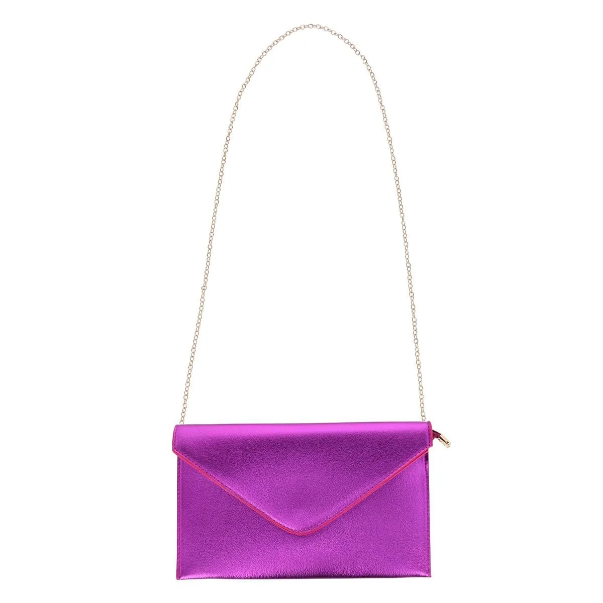 CTM® Women's Glossy Metallic Envelope Wristlet Clutch Handbag