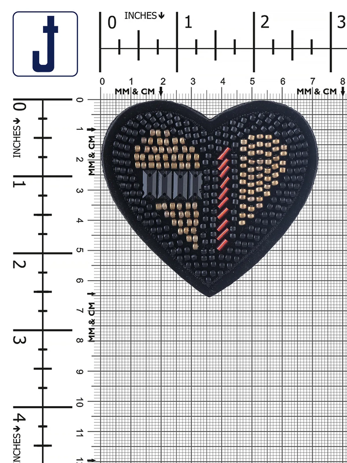 Decorative Black with Multicolor Beaded Heart Patch