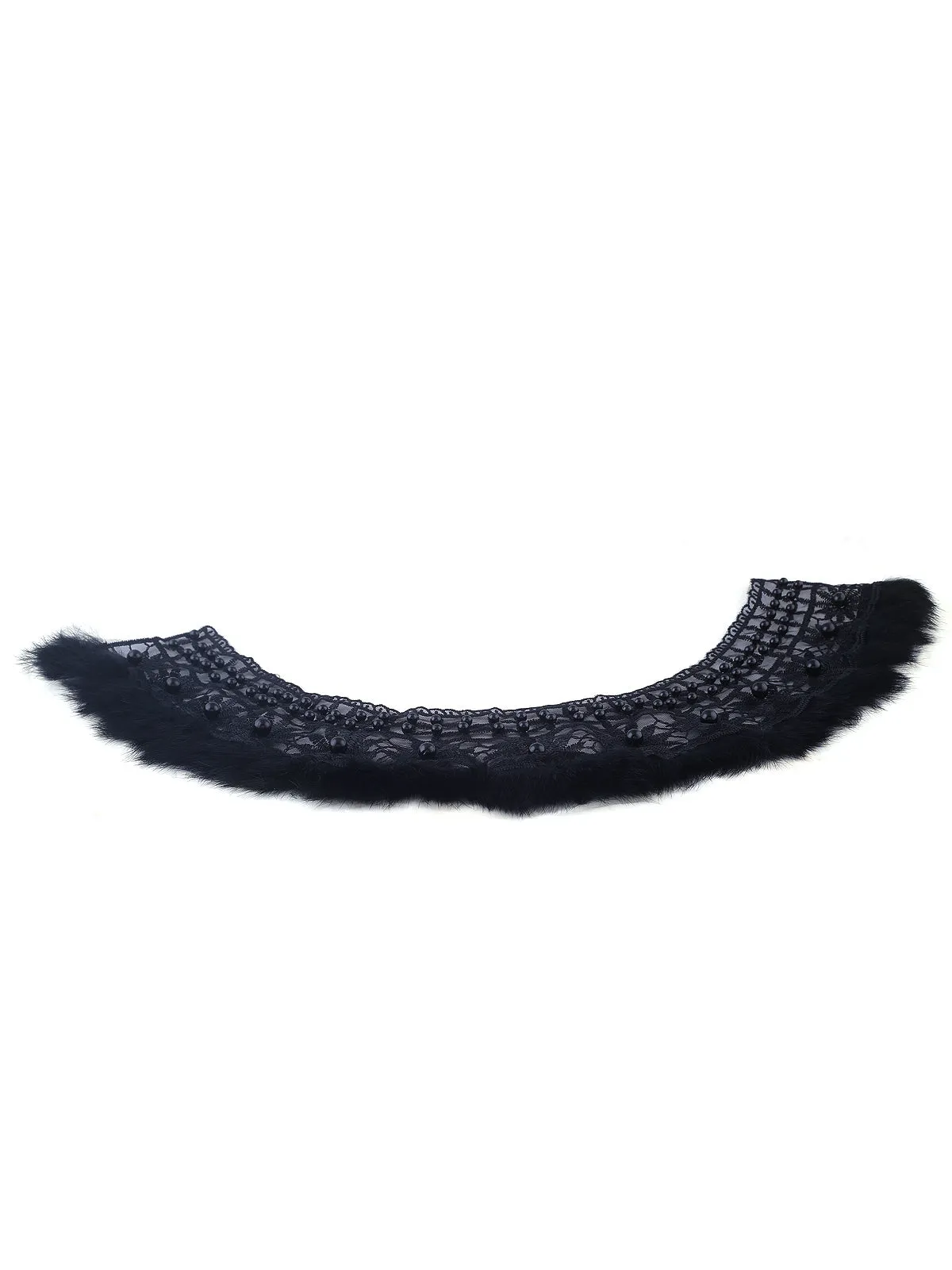 Designer Black Embroidery Beaded Neck with Faux Fur Edge