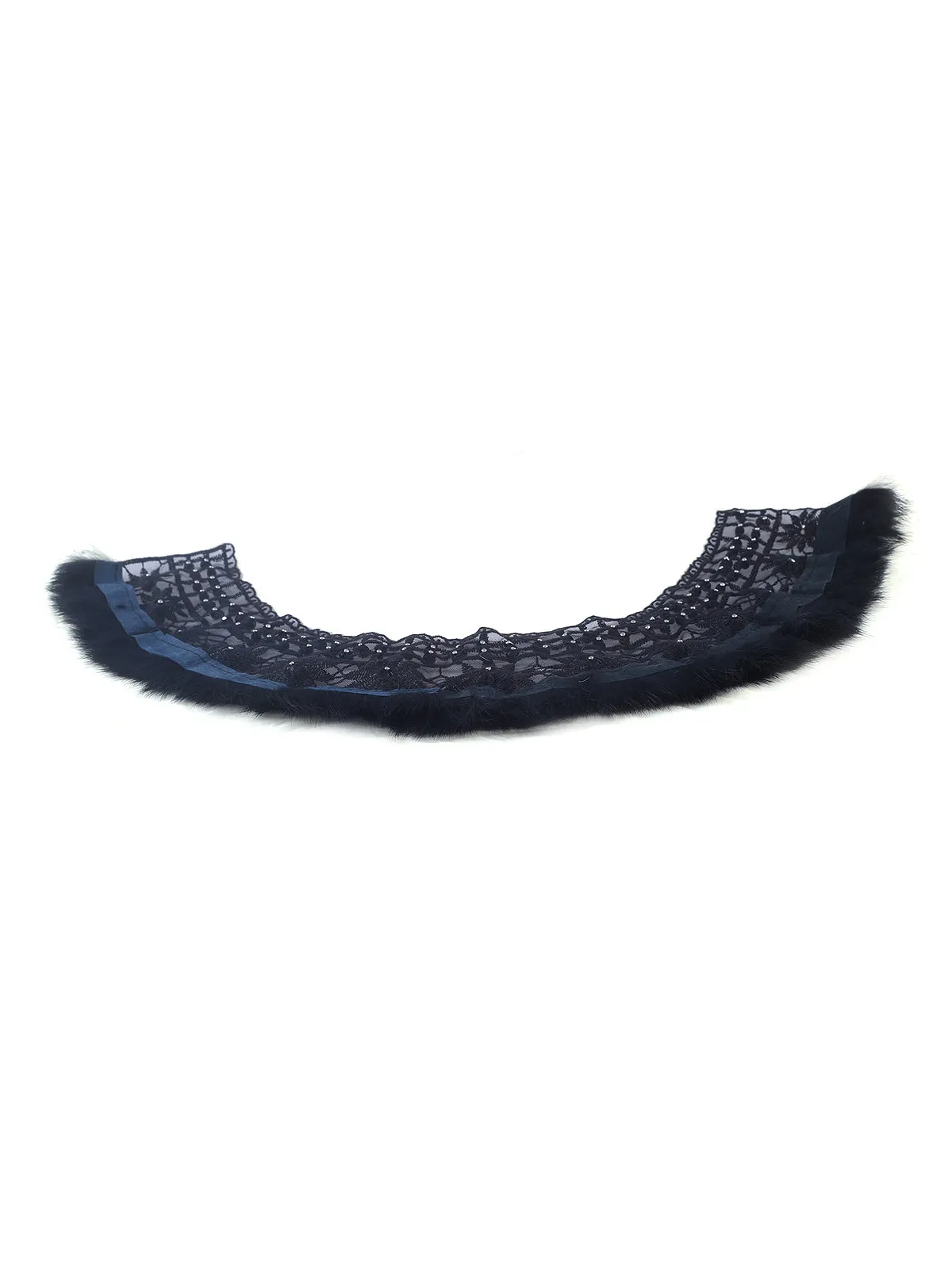 Designer Black Embroidery Beaded Neck with Faux Fur Edge
