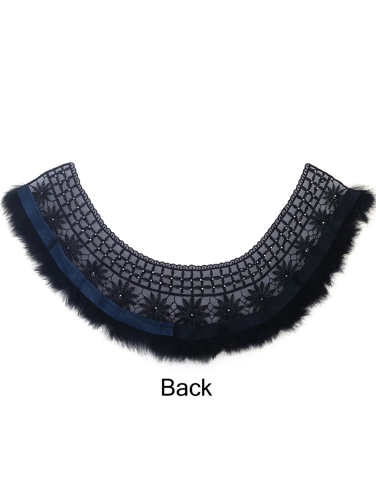 Designer Black Embroidery Beaded Neck with Faux Fur Edge