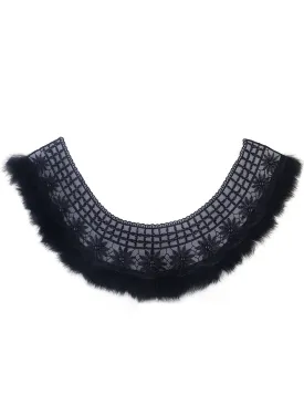 Designer Black Embroidery Beaded Neck with Faux Fur Edge