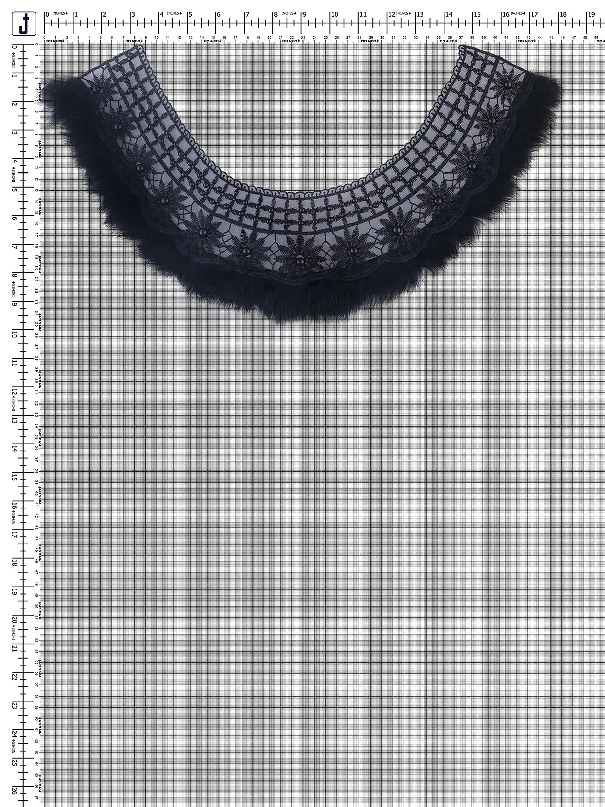 Designer Black Embroidery Beaded Neck with Faux Fur Edge