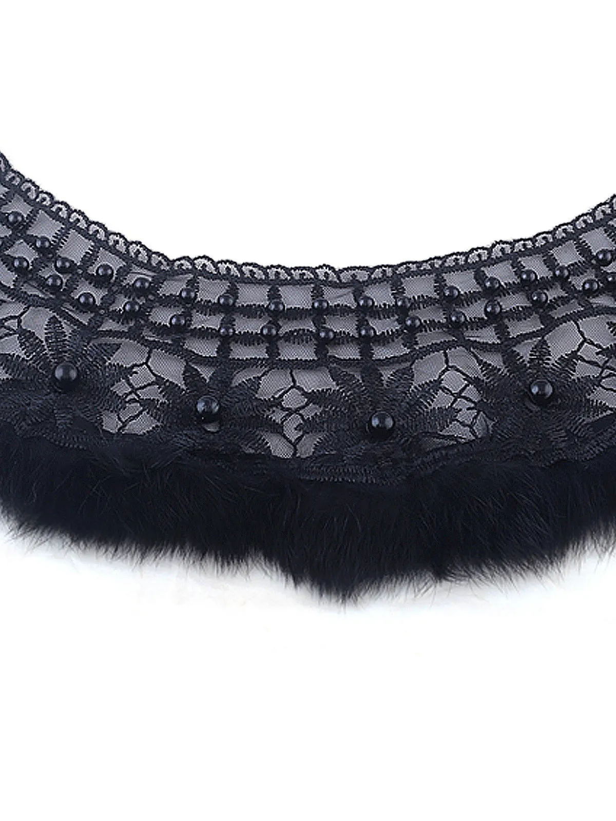 Designer Black Embroidery Beaded Neck with Faux Fur Edge