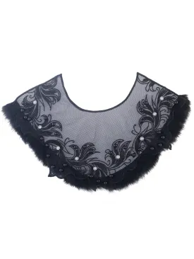 Designer Black Embroidery Neck with Fur Edge