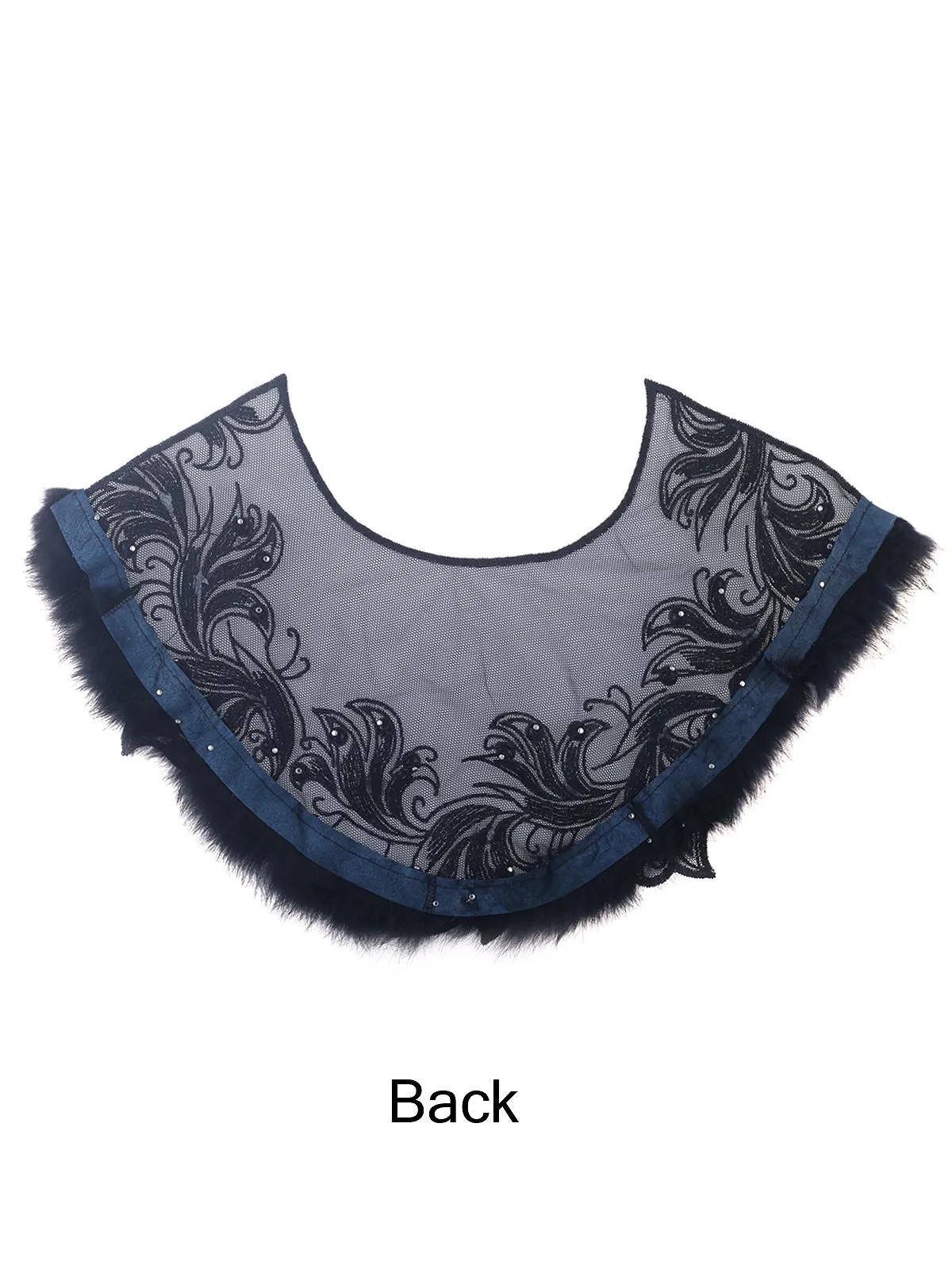 Designer Black Embroidery Neck with Fur Edge