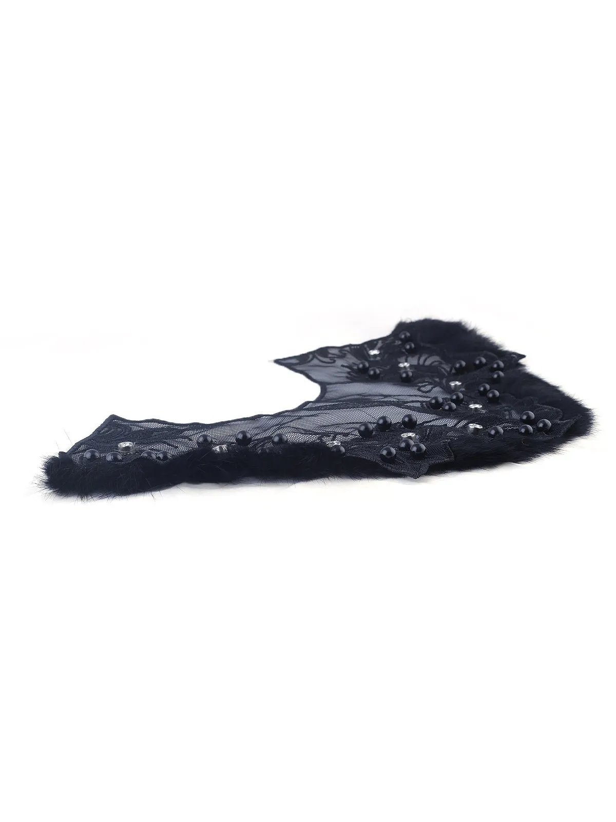 Designer Black Embroidery Neck with Fur Edge
