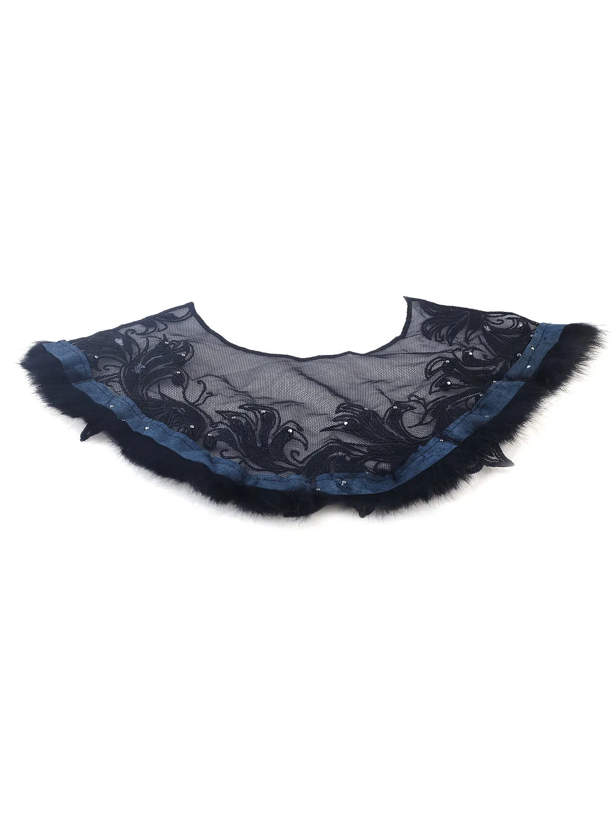 Designer Black Embroidery Neck with Fur Edge