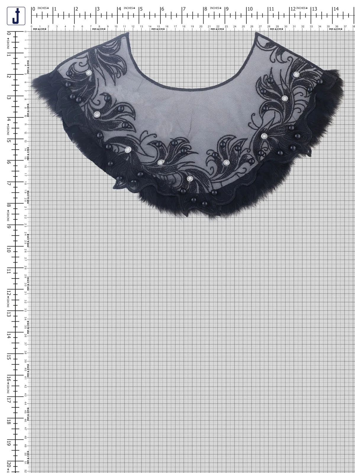 Designer Black Embroidery Neck with Fur Edge