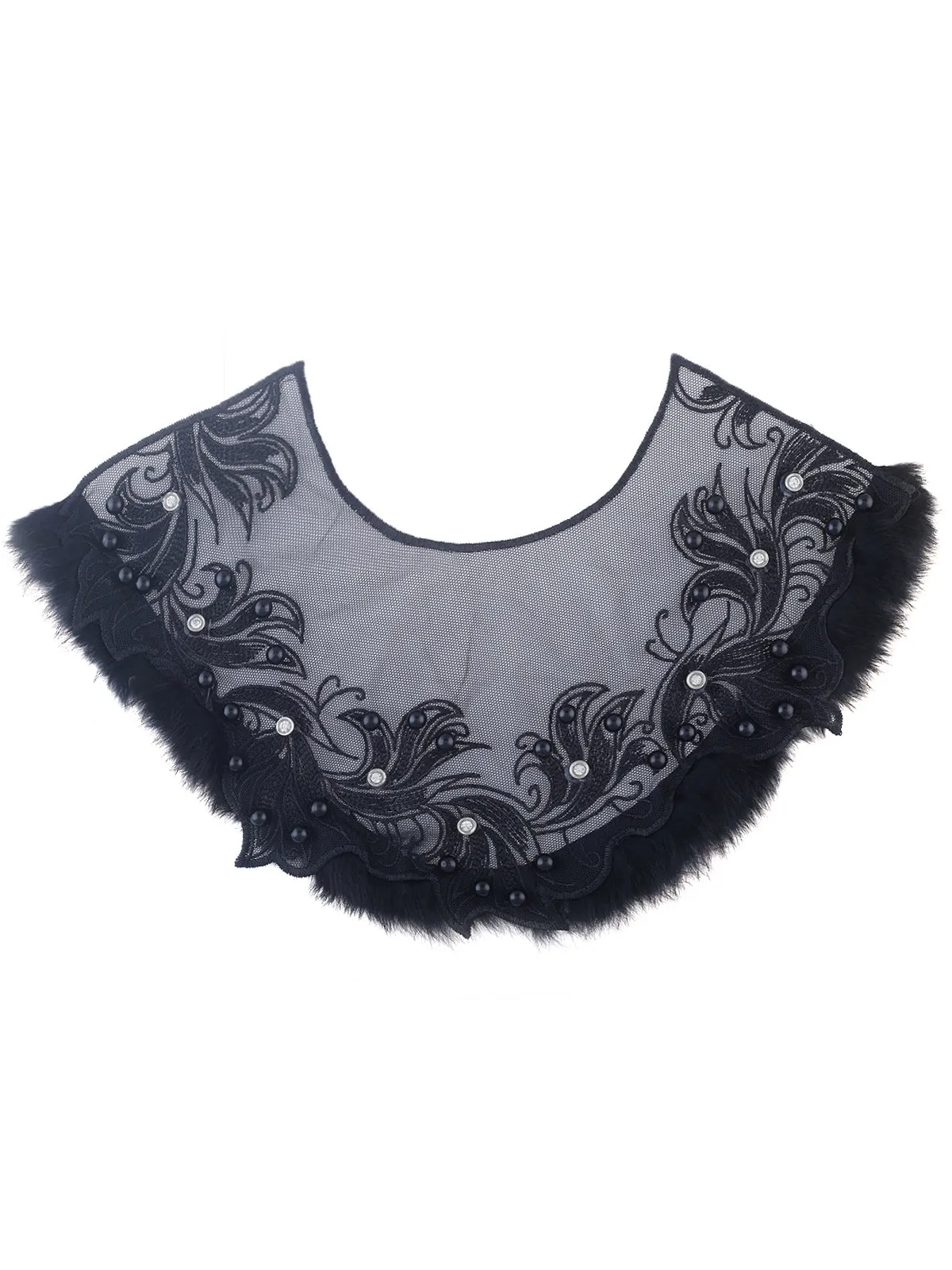 Designer Black Embroidery Neck with Fur Edge