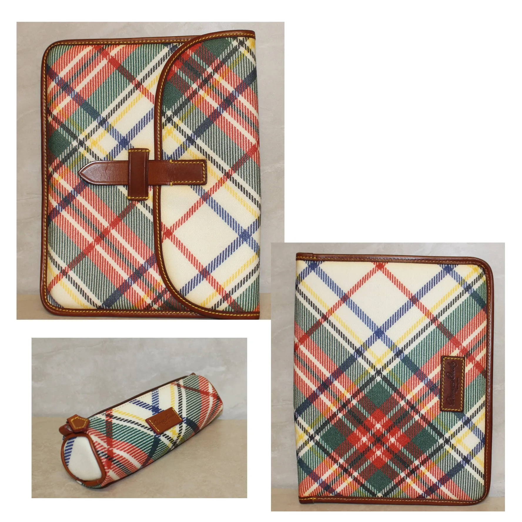 Dooney & Bourke Set: Plaid Messenger Bag, Ipad Case, & Pencil Case