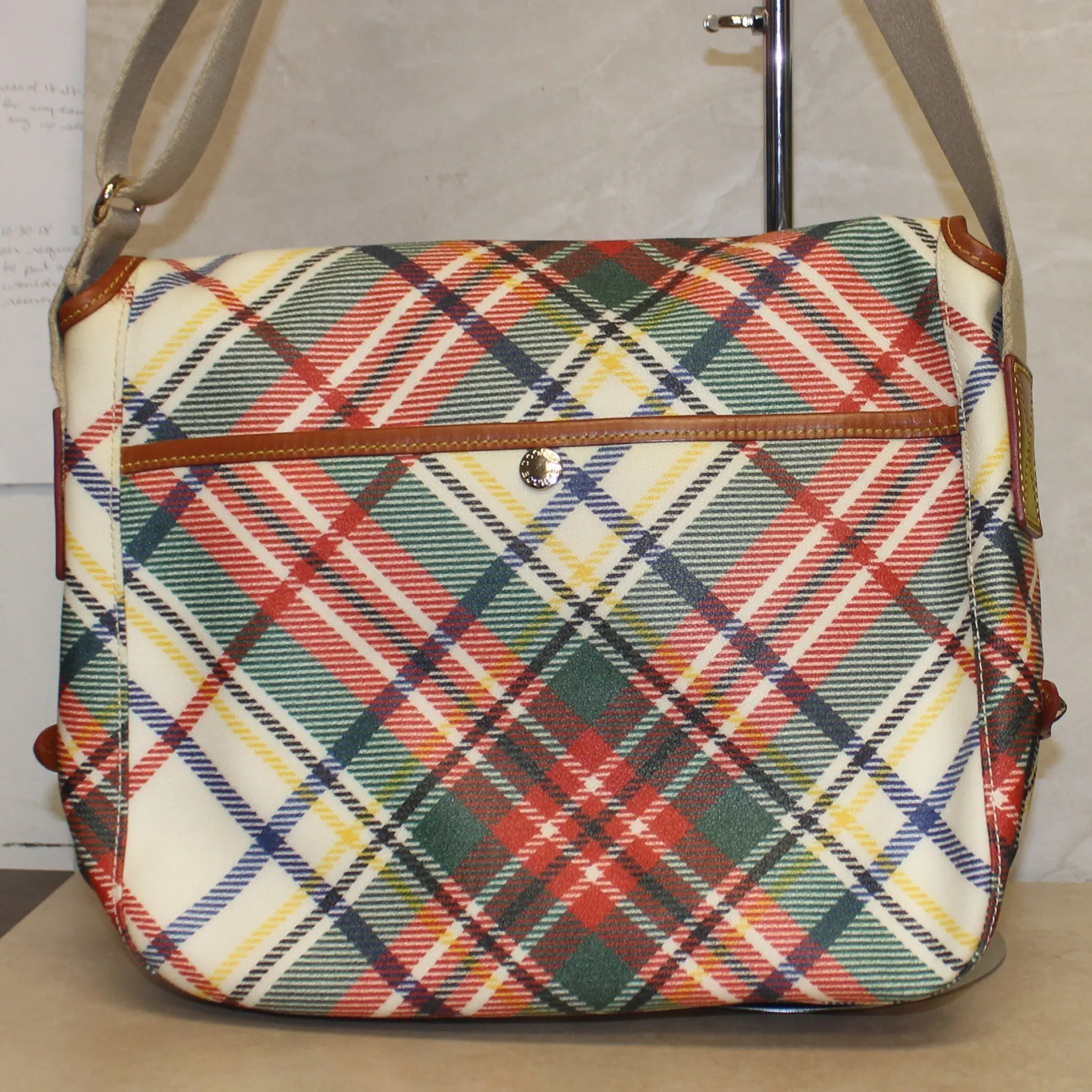 Dooney & Bourke Set: Plaid Messenger Bag, Ipad Case, & Pencil Case