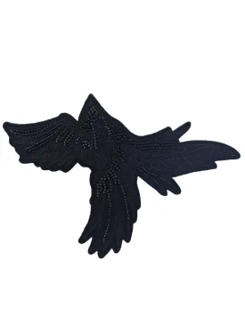 Embroidered Black Bird Beaded Patch