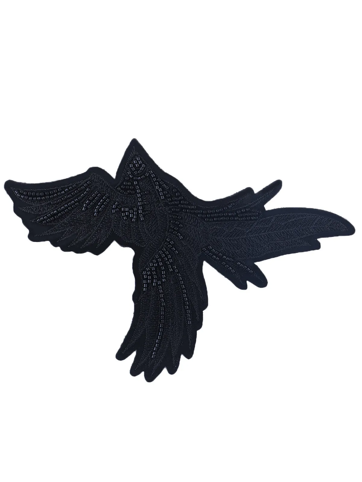 Embroidered Black Bird Beaded Patch