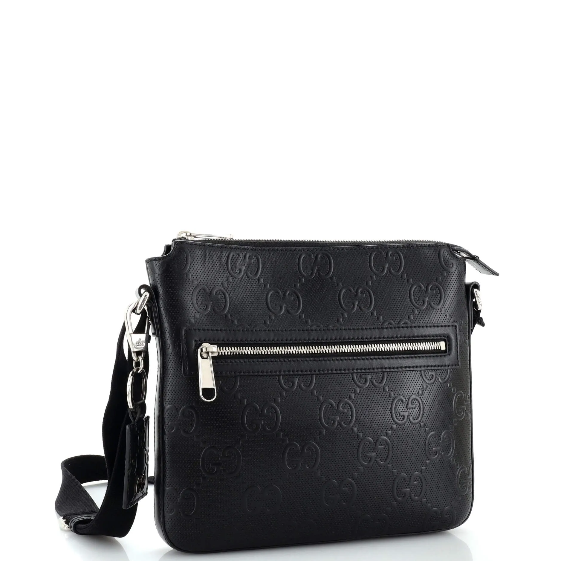 Front Zip Messenger GG Embossed Perforated Leather Small