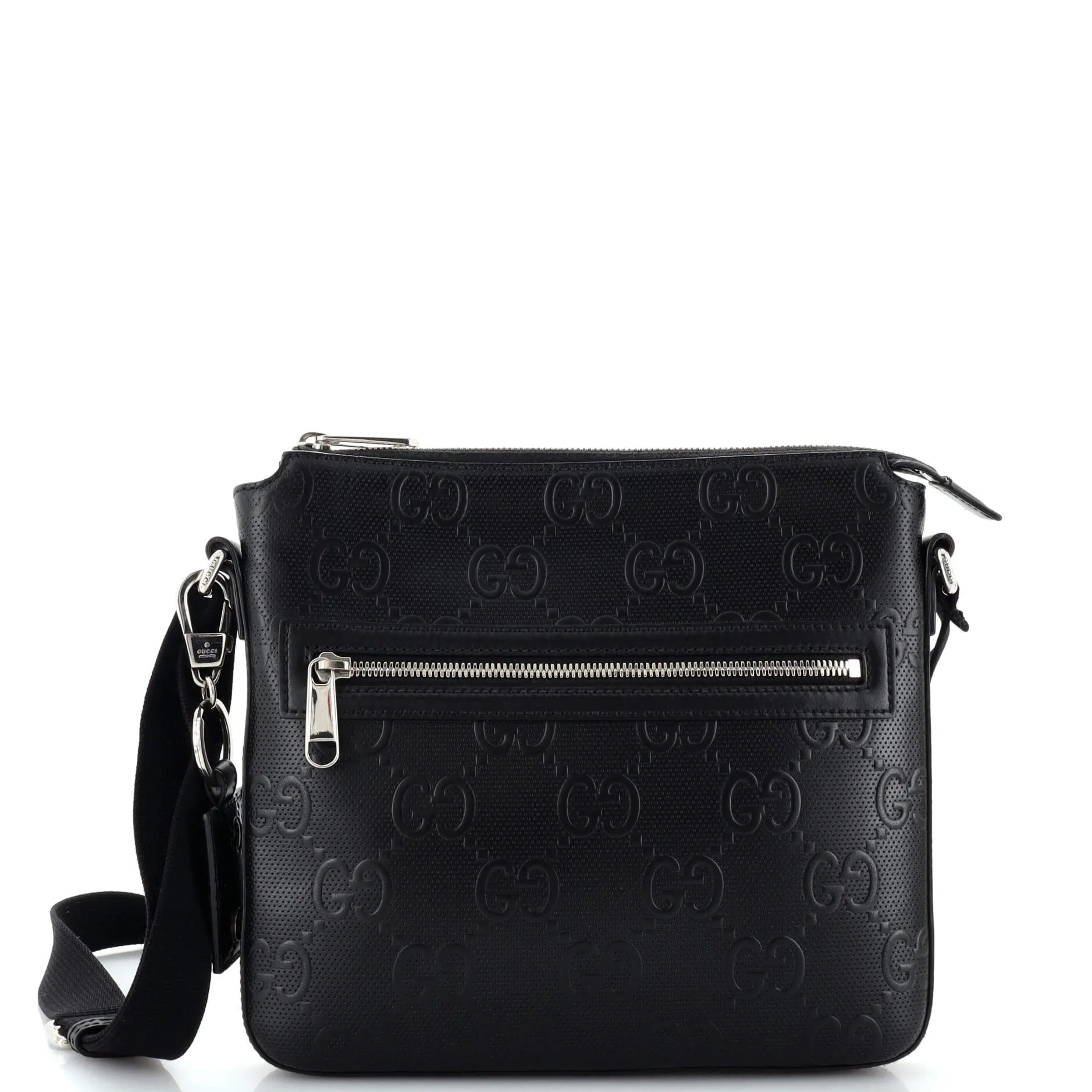 Front Zip Messenger GG Embossed Perforated Leather Small
