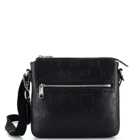Front Zip Messenger GG Embossed Perforated Leather Small