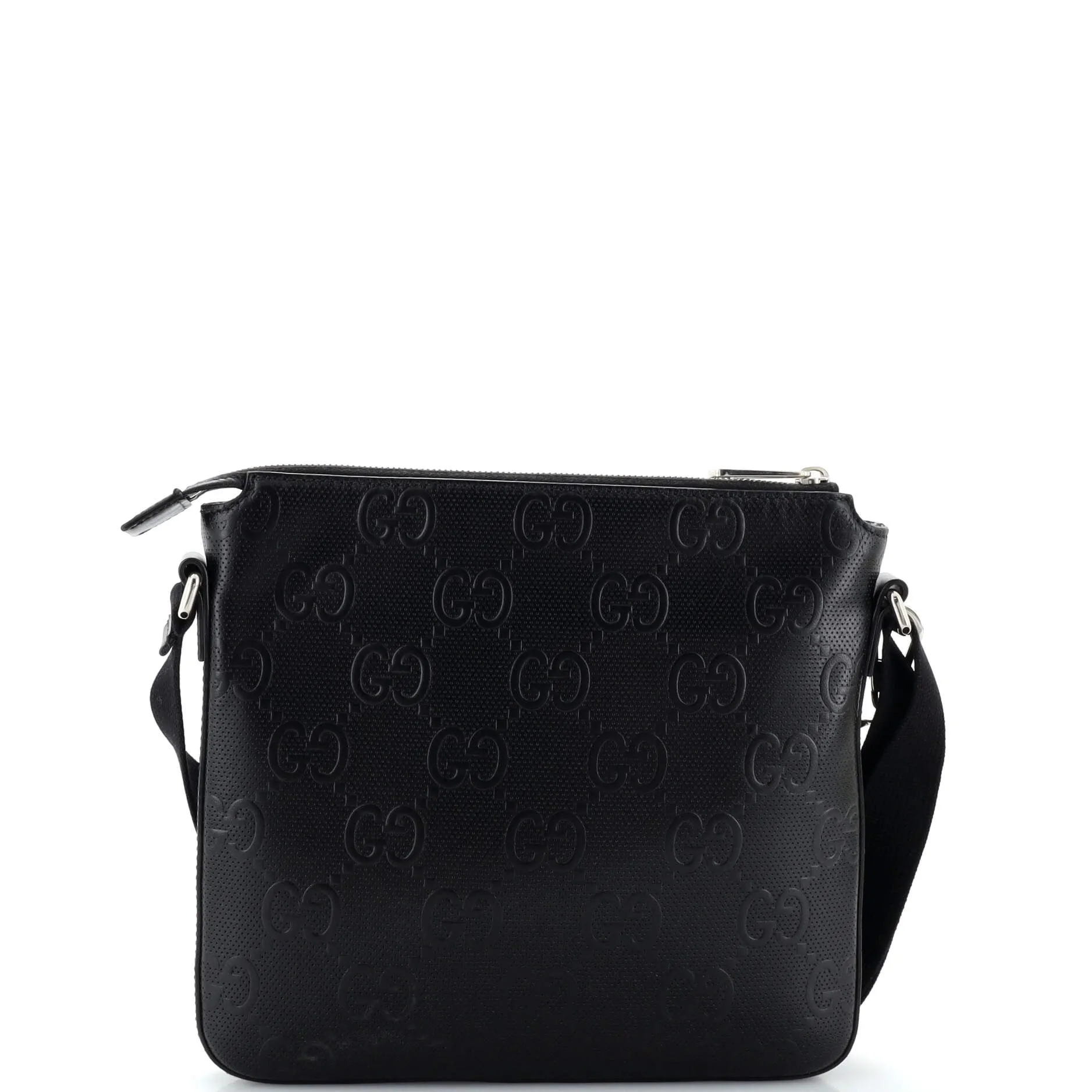 Front Zip Messenger GG Embossed Perforated Leather Small