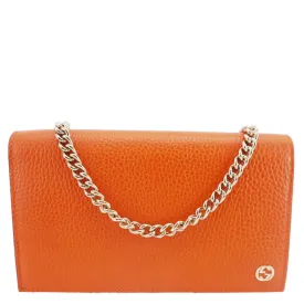 GUCCI Betty Medium Marmont Leather Wallet On Chain Orange 466506