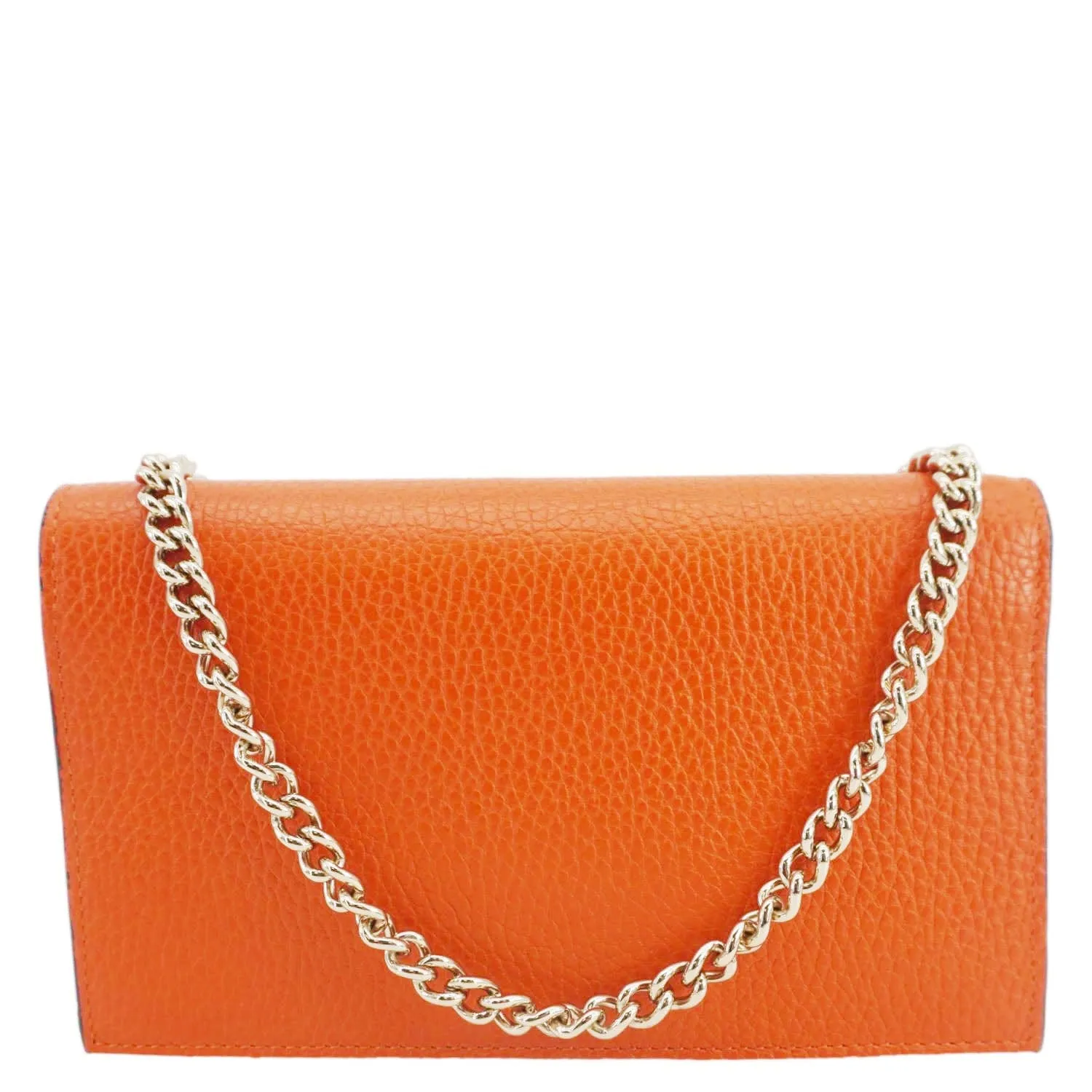 GUCCI Betty Medium Marmont Leather Wallet On Chain Orange 466506
