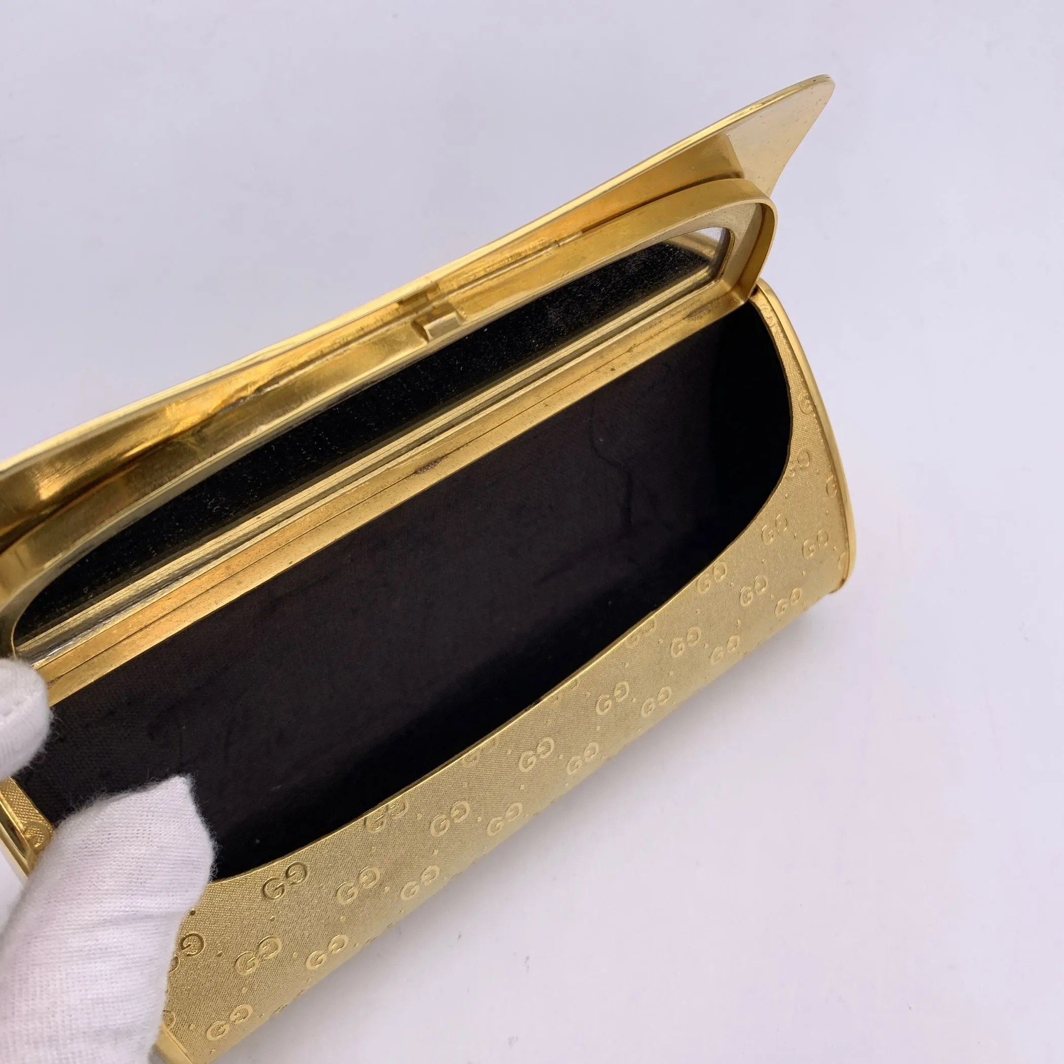 Gucci Vintage Rare Gold Metal GG Monogram Evening Clutch Bag
