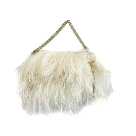 Jimmy Choo Ostrich Feather Callie Tasseled Clutch Cream
